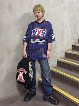「HYSTERIC GLAMOUR（ヒステリックグラマー）のHRA加工 WW2ストレートデニムパンツ（デニムパンツ、ブルー系）」を使った、sakurakoさん（レディース）の春コーディネート