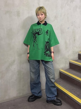 「HYSTERIC GLAMOUR（ヒステリックグラマー）のルーズストレートデニムパンツ（デニムパンツ、ブルー系）」を使った、sakurakoさん（レディース）の春コーディネート