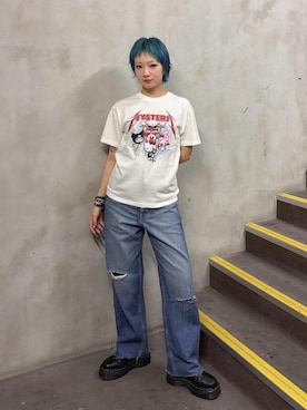 「HYSTERIC GLAMOUR（ヒステリックグラマー）のRESIZE加工 デニムストレートパンツ（デニムパンツ、ブルー系）」を使った、sakurakoさん（レディース）の春コーディネート