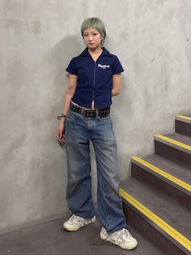 「HYSTERIC GLAMOUR（ヒステリックグラマー）のルーズストレートデニムパンツ（デニムパンツ、ブルー系）」を使った、sakurakoさん（レディース）の春コーディネート