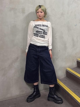 「HYSTERIC GLAMOUR（ヒステリックグラマー）のTYPEWRITER LOGO Tシャツ（T Shirts、ホワイト系）」を使った、sakurakoさん（レディース）の夏コーディネート