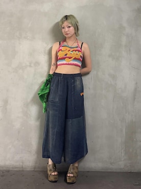 「HYSTERIC GLAMOUR（ヒステリックグラマー）のSOUND EXPERIENCE バンダナ（Scarves / Wraps、グリーン系）」を使った、sakurakoさん（レディース）の夏コーディネート