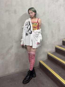 「HYSTERIC GLAMOUR（ヒステリックグラマー）のHYSTERIC TYPICAL GIRLS スリットリボンシャツ（シャツ/ブラウス、ホワイト系）」を使った、sakurakoさん（レディース）の夏コーディネート