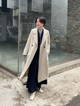 「新作」｜「アイテム（チェスターコート）」を使った、mai togoさん（レディース・156cm）の冬コーディネート