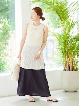 「FRAMeWORK（フレームワーク）のアイテム（ベスト）」を使った、minamiさん（レディース・165cm）の夏コーディネート