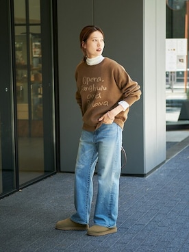 「ロゴニット」｜「アイテム（その他シューズ）」を使った、minamiさん（レディース・165cm）の秋コーディネート