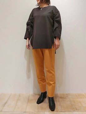 「袖ボリューム」｜「アイテム（スラックス）」を使った、koeさん（レディース・160cm）の冬コーディネート