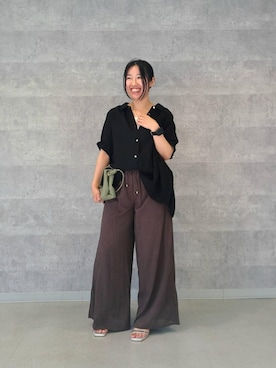 「le.coeur blanc（ルクールブラン）のリネンライクシアーボイルイージーパンツ（その他パンツ）」を使った、Akiさん（レディース・145cm）の夏コーディネート