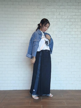 「アイテム（デニムスカート）」を使った、Akiさん（レディース・145cm）の夏コーディネート