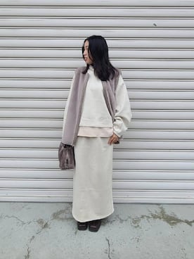 「アイテム（ワンピース/ドレス、ベージュ系）」を使った、Akiさん（レディース・145cm）の冬コーディネート