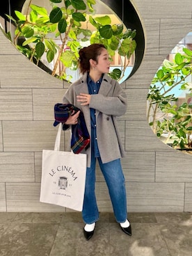 「シャツ 」｜「アイテム（その他アウター）」を使った、ルクールブラン名古屋セントラルパーク店スタッフさん（レディース・159cm）の秋コーディネート