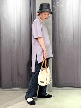 「夏コーデ」｜「アイテム（チュニック、パープル系）」を使った、Online Storeさん（レディース・158cm）の夏コーディネート