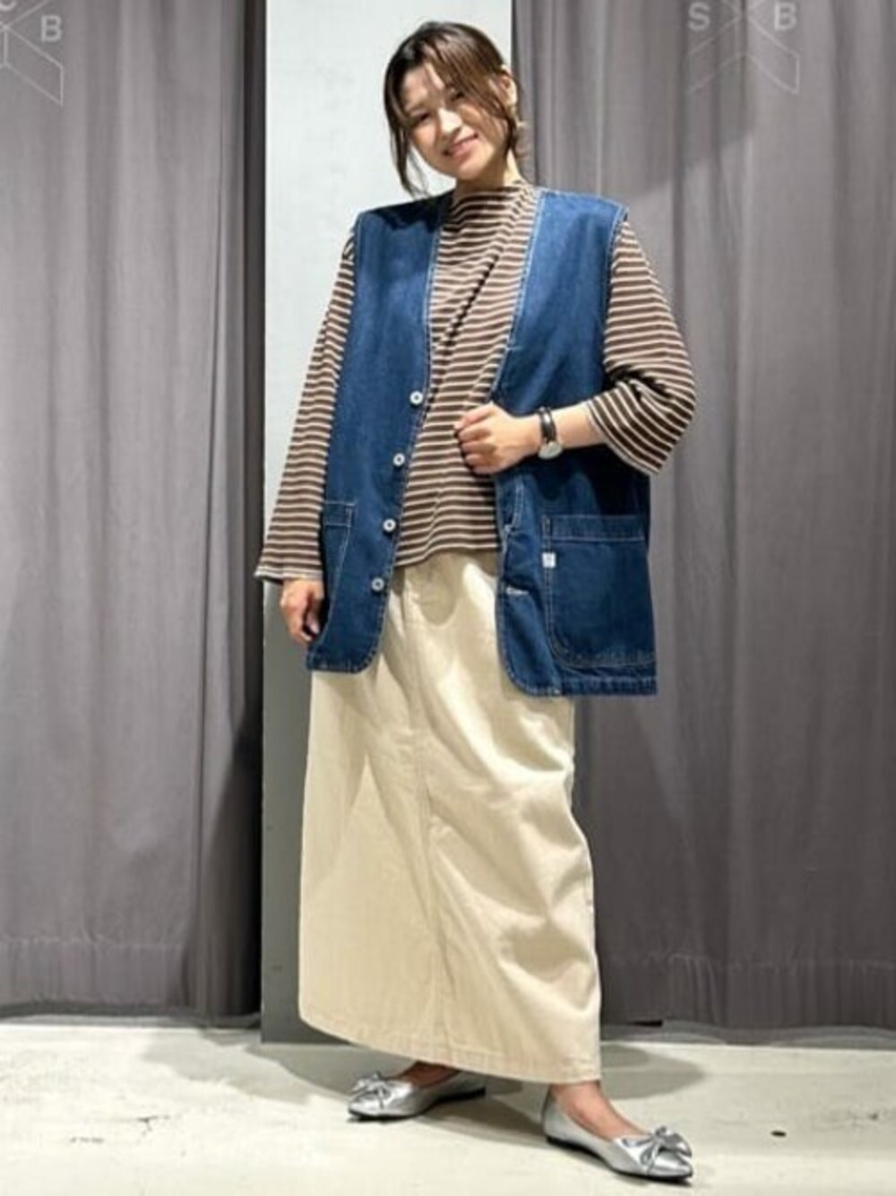 「CRAFT STANDARD BOUTIQUE、クラフトスタンダードブティック、craftstandardboutique」｜「CRAFT STANDARD BOUTIQUEのボーダーワッフルプルオーバー（Tシャツ/カットソー、ブラウン系）」を使った、Online Storeさん（レディース・156cm）の秋コーディネートの1枚目の写真