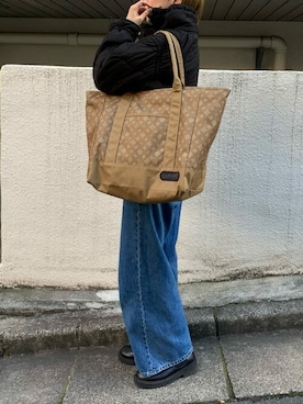 「OUTDOOR PRODUCTS（アウトドアプロダクツ）の【OUTDOOR PRODUCTS別注】トートバッグ（トートバッグ、ベージュ系）」を使った、Dailyrusset ECさん（レディース・163cm）の冬コーディネート