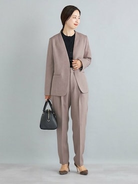 「ボストンバッグ」｜「アイテム（ノーカラージャケット）」を使った、FUJITAさん（レディース・159cm）の秋コーディネート
