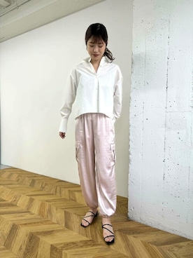 「サテンパンツ」｜「アイテム（ピンク系）」を使った、ROSSO WOMENさん（レディース・164cm）の春コーディネート