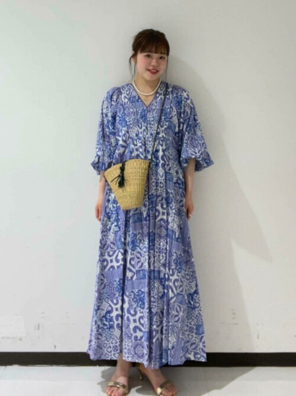 24SS完売品＊サラマリカ TILE PATTERN DRESS ブルー S