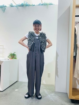 「ニットベスト」｜「アイテム（サロペット/オーバーオール）」を使った、ROSSO WOMENさん（レディース・163cm）の夏コーディネート