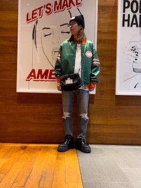 「HYSTERIC GLAMOUR（ヒステリックグラマー）のアイテム（スタジャン）」を使った、hyscocco43さん（メンズ・165cm）の秋コーディネート
