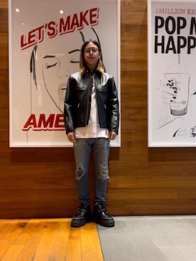 「HYSTERIC GLAMOUR（ヒステリックグラマー）のアイテム（ライダースジャケット）」を使った、hyscocco43さん（メンズ・165cm）の秋コーディネート