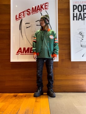「HYSTERIC GLAMOUR（ヒステリックグラマー）のアイテム（スタジャン）」を使った、hyscocco43さん（メンズ・165cm）の秋コーディネート
