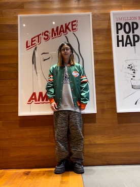 「HYSTERIC GLAMOUR（ヒステリックグラマー）のアイテム（スタジャン）」を使った、hyscocco43さん（メンズ・165cm）の秋コーディネート
