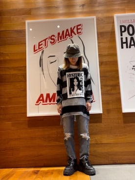 「HYSTERIC GLAMOUR（ヒステリックグラマー）のSNAKE LOOP 8分丈クラッシュデニムパンツ（デニムパンツ）」を使った、hyscocco43さん（メンズ・165cm）の秋コーディネート