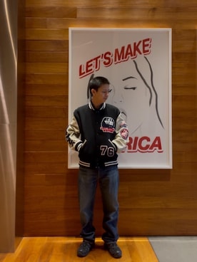 「アイテム（スタジャン）」を使った、hyscocco43さん（メンズ・165cm）の冬コーディネート