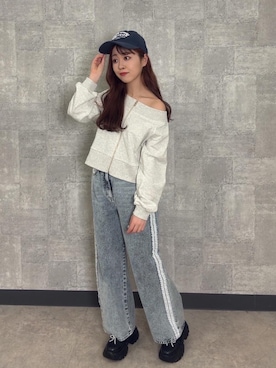 「ブルべ夏」｜「アイテム（スウェット）」を使った、ひぃちゃんさん（レディース・155cm）の春コーディネート