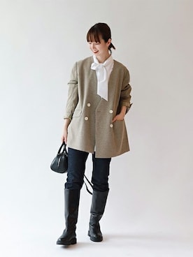 「ノーカラージャケット」｜sakamotoさん（レディース・162cm）の秋コーディネート