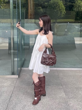 「TINA：JOJUN（ティーナジョジュン）のパッド付き 肩リボンキャミソール TINA：JOJUN（キャミソール、ホワイト系）」を使った、Miyukiさん（レディース・158cm）の夏コーディネート