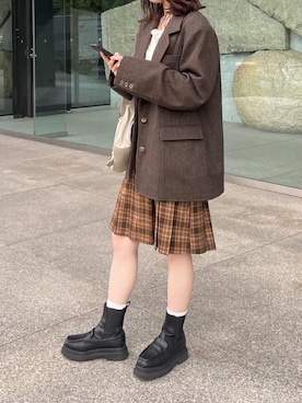 「アイテム（テーラードジャケット、グリーン系）」を使った、Miyukiさん（レディース・158cm）の秋コーディネート