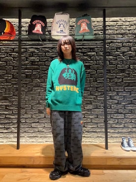 「HYSTERIC GLAMOUR（ヒステリックグラマー）のBAD ASS LOGO柄 スウェットパンツ（その他パンツ）」を使った、shoutaさん（メンズ・169cm）の秋コーディネート