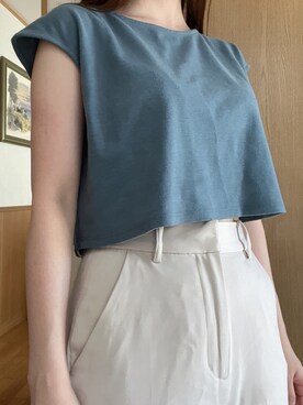 「mystic（ミスティック）のアイテム（Tシャツ/カットソー、ブルー系）」を使った、amさん（レディース・155cm）の夏コーディネート