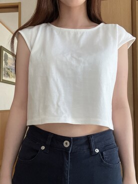 「mystic（ミスティック）のアイテム（Tシャツ/カットソー、ホワイト系）」を使った、amさん（レディース・155cm）の夏コーディネート