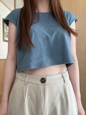 「mystic（ミスティック）のアイテム（Tシャツ/カットソー、ブルー系）」を使った、amさん（レディース・155cm）の夏コーディネート