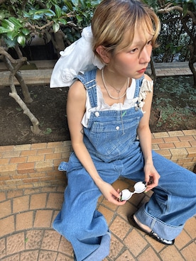 「アイテム（つなぎ/オールインワン、ブルー系）」を使った、林﨑咲良さん（レディース・153cm）の夏コーディネート