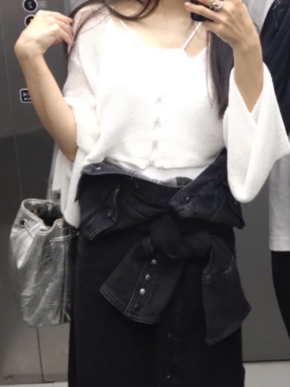 Ameri LAYERED KNIT CARDIGAN TOP ブラック Ameri（アメリ）の「LAYERED KNIT CARDIGAN TOP（カーディガン/ボレロ