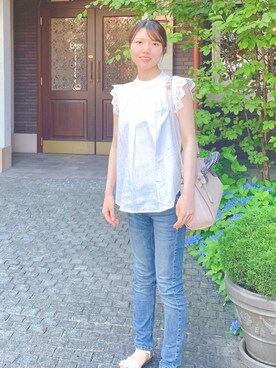 「coca（coca）（コカ）のアイテム（Tシャツ/カットソー、ホワイト系）」を使った、みきさん（レディース・164cm）の夏コーディネート