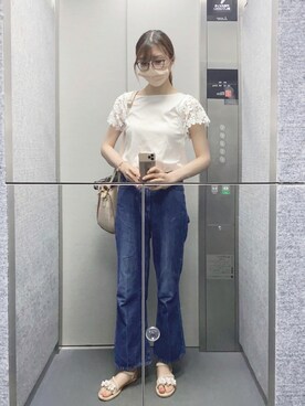 「coen（コーエン）のアイテム（デニムパンツ、ブルー系）」を使った、みきさん（レディース・164cm）の夏コーディネート