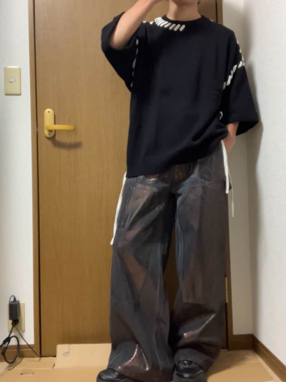 【CLEL】特殊加工ダブルニーデニムパンツ CLEL 特殊加工ダブルニーデニムパンツ ブルー L - メルカリ