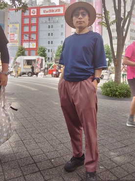 「TIMELY WARNING（タイムリーワーニング）のアイテム」を使った、トシ渡邊さん（メンズ・162cm）の夏コーディネート