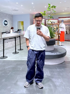 「RAGEBLUE（レイジブルー）のミリタリードビーワイドカーゴパンツ（カーゴパンツ）」を使った、じゃぱあきさん（メンズ・173cm・30代）の夏コーディネート