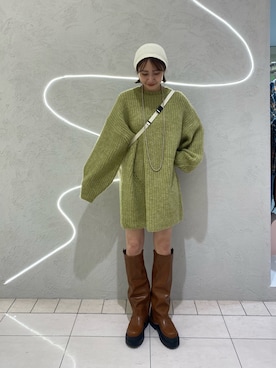 「KBF（ケイビーエフ）のカバーデザインロングブーツ（ブーツ）」を使った、ひらのさん（レディース・166cm）の秋コーディネート