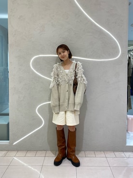 「KBF（ケイビーエフ）のカバーデザインロングブーツ（ブーツ）」を使った、ひらのさん（レディース・166cm）の秋コーディネート