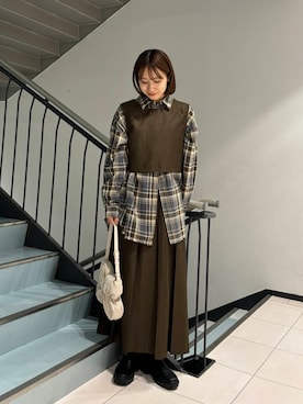 「KBF（ケイビーエフ）のベストセパレートワンピース（ワンピース）」を使った、ひらのさん（レディース・166cm）の秋コーディネート