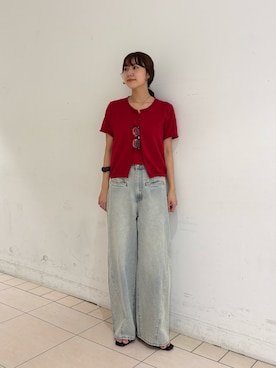 「KBF（ケイビーエフ）のWIDEレッグアジャストデニム（デニムパンツ、ブルー系）」を使った、ひらのさん（レディース・167cm）の夏コーディネート