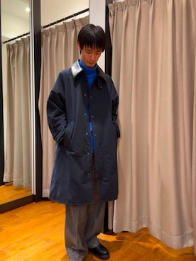 「Barbour（バブアー）のアイテム（ステンカラーコート）」を使った、yusakuさん（メンズ・170cm）の冬コーディネート