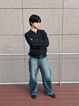 「SINSS（シンス）のBaggy silhouette curve denim / バギーシルエットカーブデニム（デニムパンツ）」を使った、ゆまさん（メンズ・172cm）の秋コーディネート