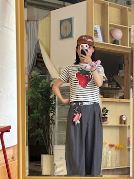 「CIAOPANIC TYPY（チャオパニックティピー）の【UNISEX】タックボリュームワイドスラックス/アソート素材/13色展開（スラックス、ブルー系）」を使った、maomaoさん（レディース・161cm）の夏コーディネート